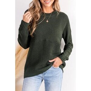 Green‎ Round Neck Long Sleeve Knit Sweater Size L